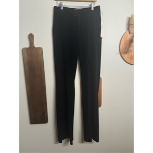 Good American Black Ribbed Striped Velour Velvet Dress Pants Size 1 Tall NWT